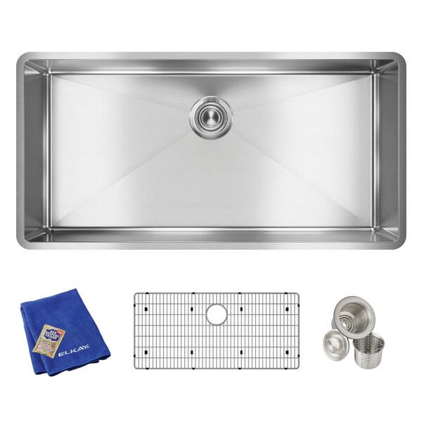 Elkay Crosstown 18 Gg SS 36.5'x18.5'x9' 1-Bowl Undermount Kit